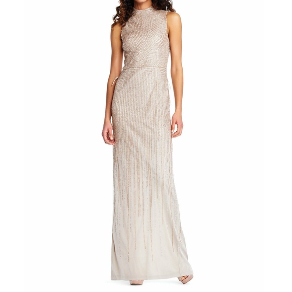 Adrianna Papell Beaded Mock-Neck Evening Gown - Picture 7 of 8